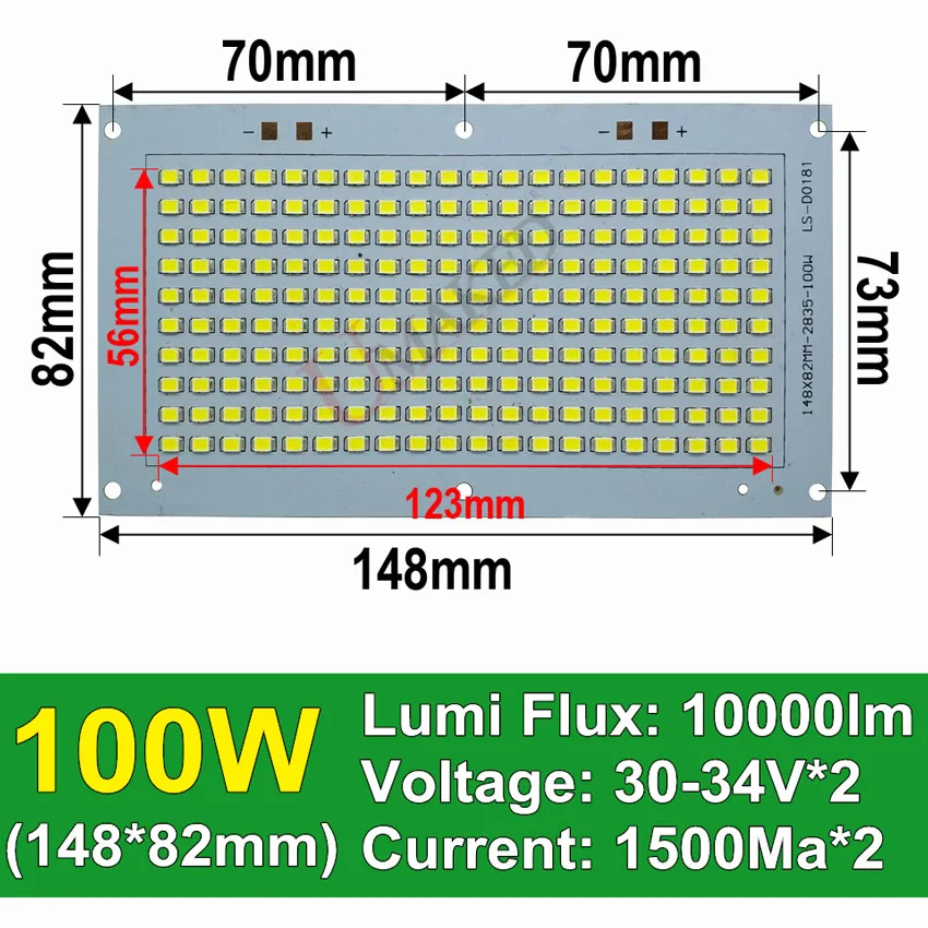 Полностью мощный светодиодный прожектор PCB 20 Вт 30 Вт 50 Вт 100 Вт 150 Вт SMD2835 светодиодный PCB плата, светодиодный источник освещения для Светодиодный прожектор - Испускаемый цвет: 100W 148x82mm