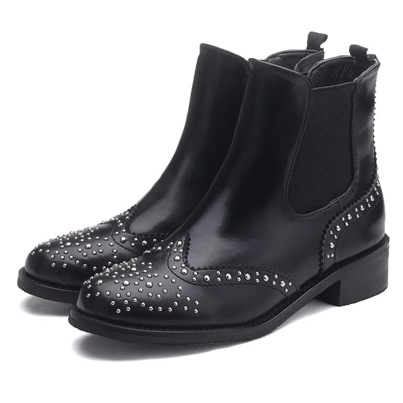 

vintage women autumn boots black leather flat Martin boots female British style short motorcycle boots botas femininas XK092305