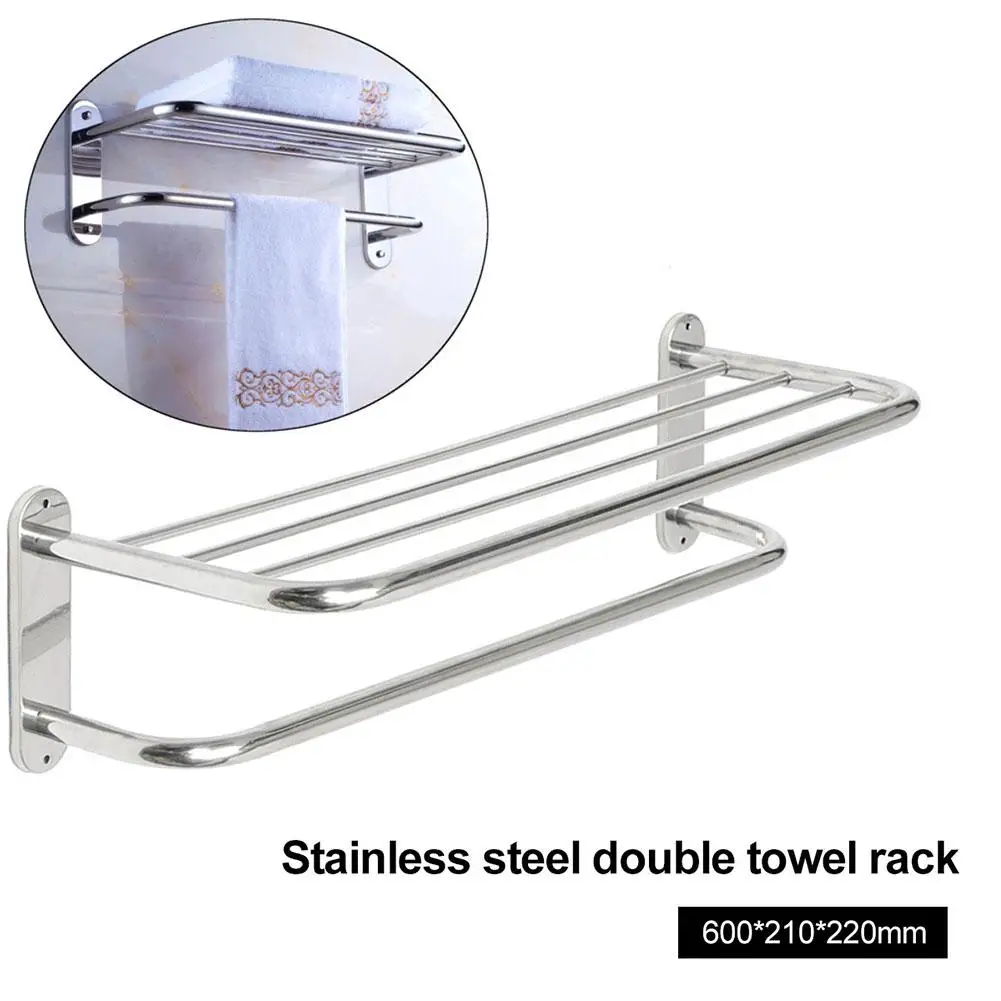

new Stainless Steel Wall Mounted Hotel Bathroom Towel Rack Rail Holder Storage Shelf Towel Bars
