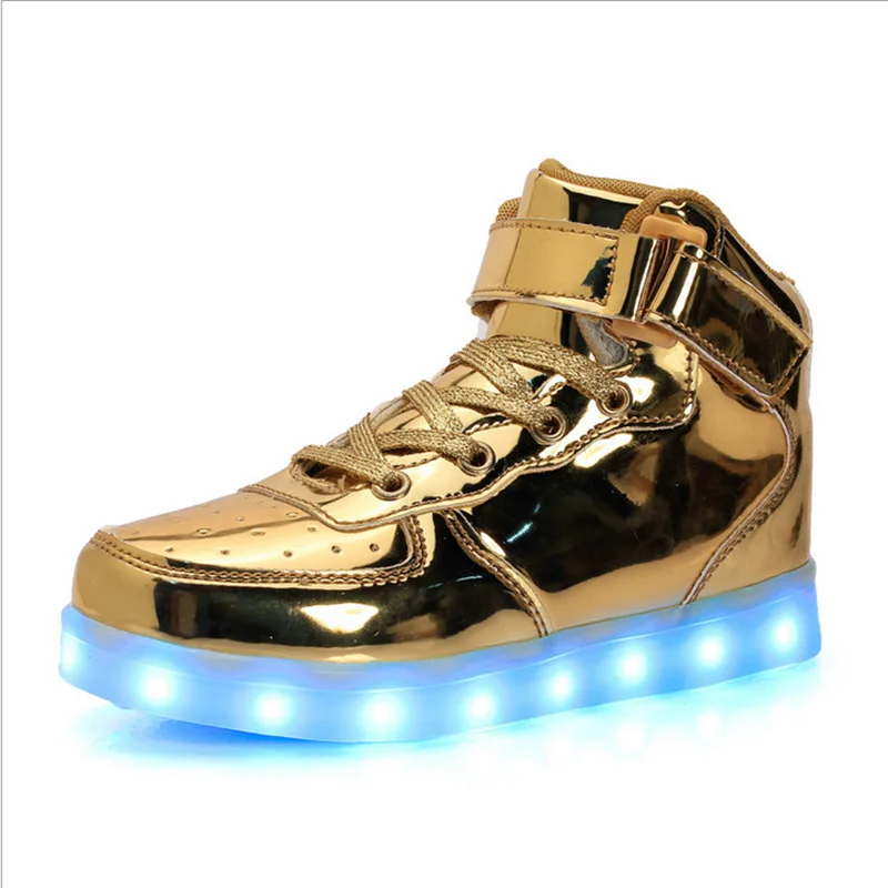 Mirror Patent Leather Led luminous hook&loop Shoes For Boys girls Fashion Light Up Casual kids Breathable Children Sneakers