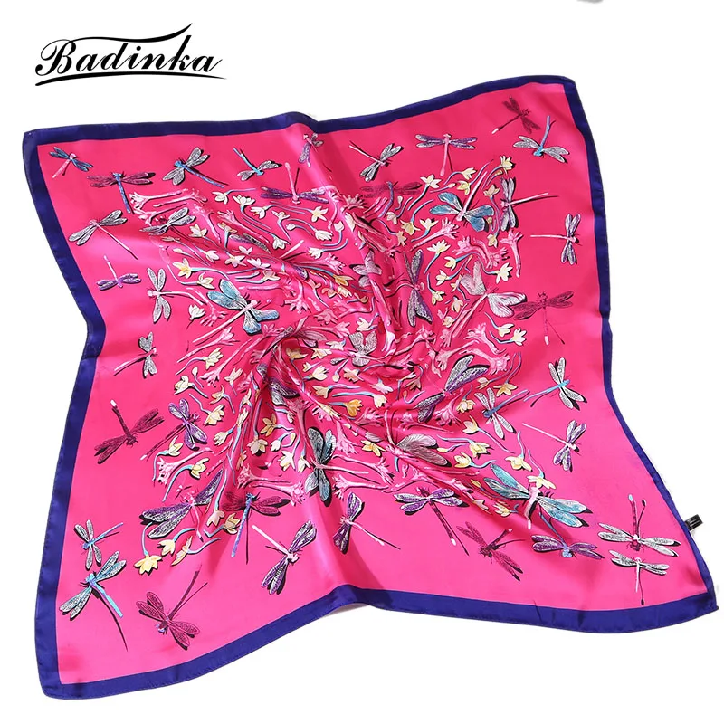 

Badinka 2019 New Designer 70*70cm Animal Dragonfly Print Flight Attendant Scarf Small Silk Square Air Hostess Stewardess Scarves