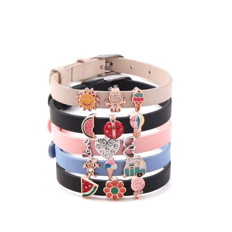 

SANSHOOR New Collection 8mm Lovely Leather Bracelet Sets with Ice Cream Watermelon Sun for Kid's Girls Teen's High Quality