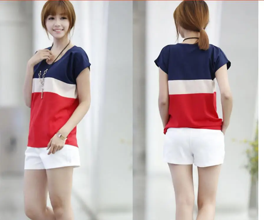 

Spell Color Chiffon Crew Neck Batwing Sleeve Ladies T-shirt