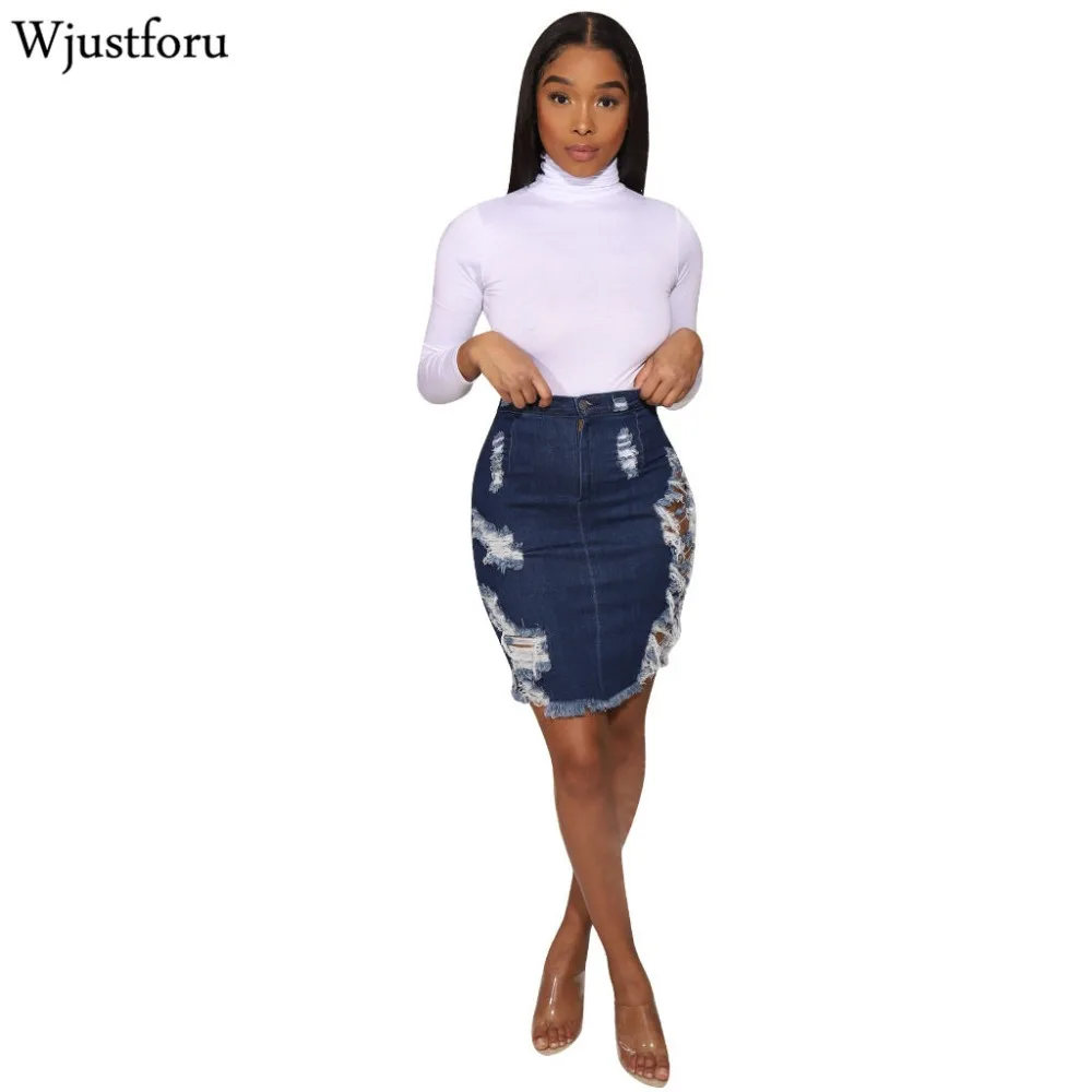 Wjustforu модные джинсовые юбки с дырками женские летние облегающие потертые джинсовые мини-юбки женские сексуальные элегантные женские юбки-карандаш