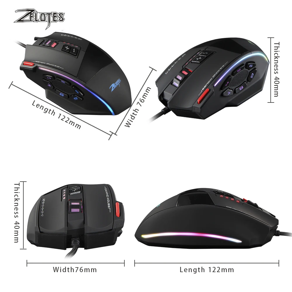 Проводная оптическая игровая мышь ZELOTES USB 10000 DPI 12 программируемых кнопок|Мыши| |