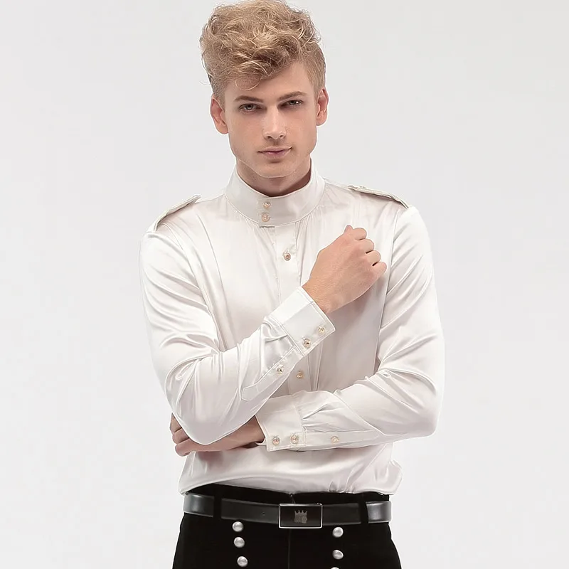 2018 Summer Autumn High Quality Long Sleeve Men shirt Male Solid Stand