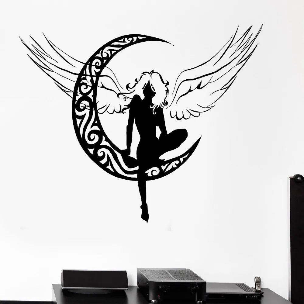 

Living Room Decoration Wall Decals Fairy Beautiful Kids Girl Woman Angel Moon Crescent Art Murals Vinyl Stickers YY130