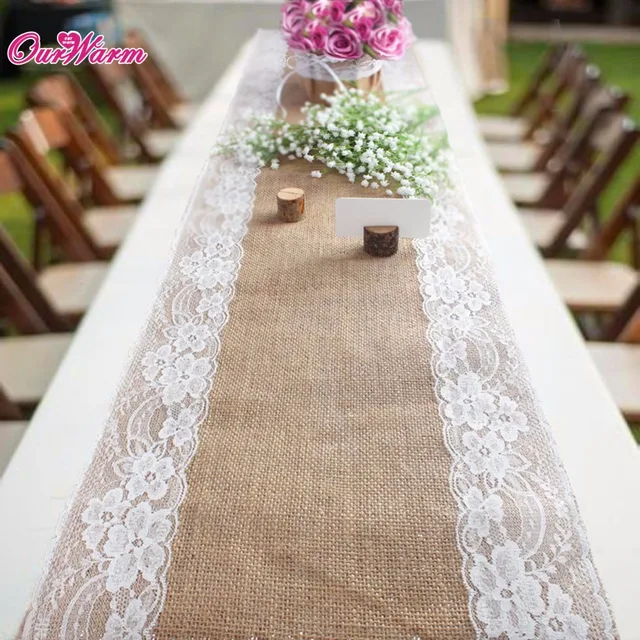 10pcs 30x275cm Burlap Lace Table Runner Vintage Hessian Natural Jute 10pcs 30x275cm Burlap Lace Table Runner Vintage Hessian Natural Jute Country Party Wedding Decoration