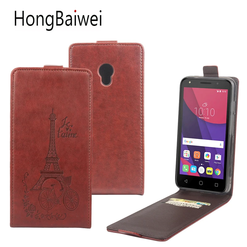 

HongBaiwei Case for Alcatel One Touch Pixi 4 5045X Cover Luxury Leather Printed Eiffel Tower Flip Phone Case Cover