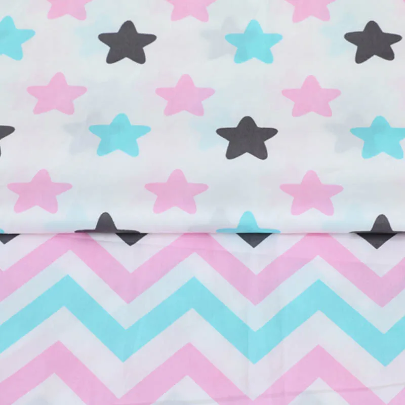 

100% cotton nordic wind new arrival blue/pink/black stars zigzag chevron twill fabrics for DIY kid bedding home decor cushion