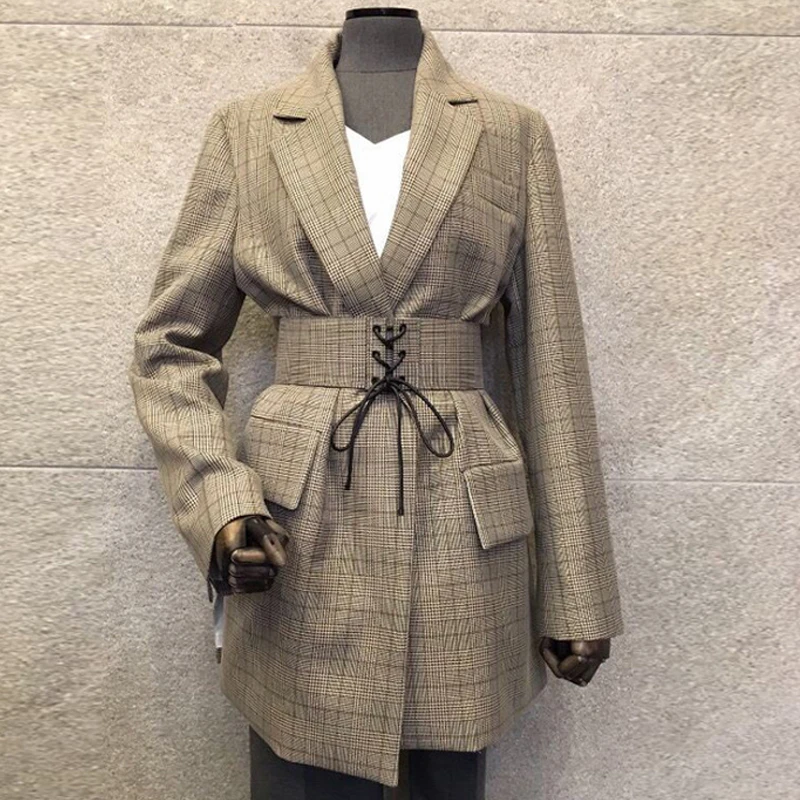 

plus size 2XL!2019 spring new fashion slim retro plaid small suit jacket ladies blazer women