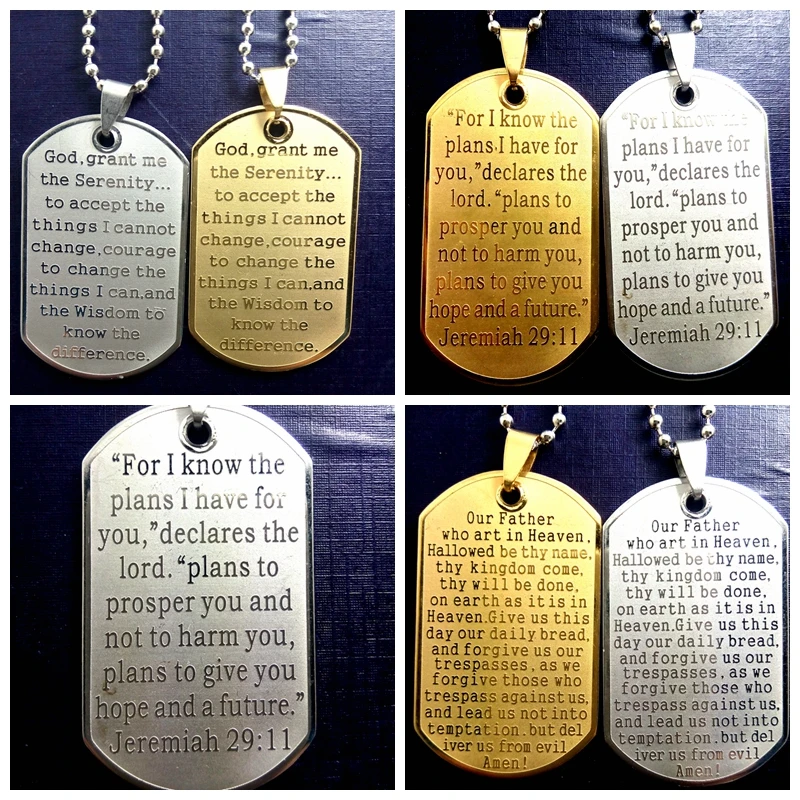 

NEW 1PCS Religious Jesus Stainless Steel ETCH serenity prayer lord's prayer Jeremiah 29:11 Bible Christian Pendant Necklace