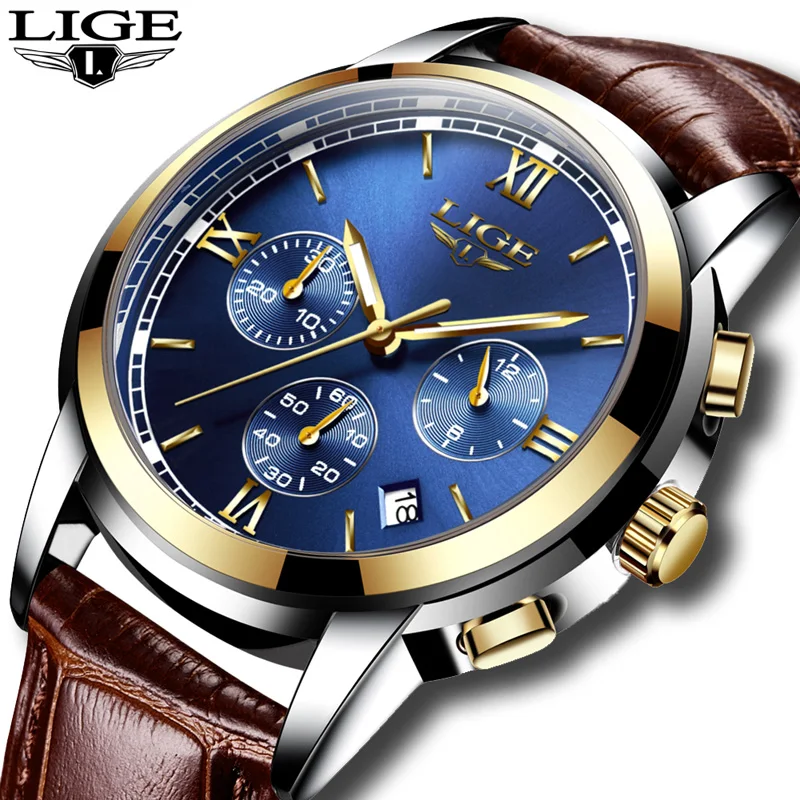 

Top Brand Luxury Mens Watches Leather Casual Quartz Watch Men Military Sport Waterproof Clock Male Gold Watch Relogio Masculino