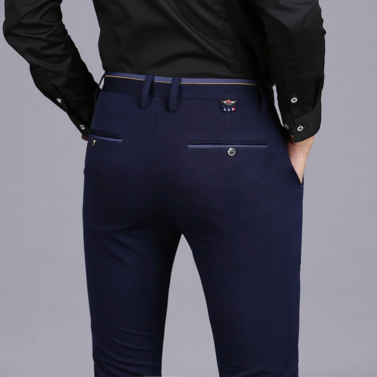 Повседневные брюки Мужская брендовая одежда высокого качества 2017 Модные мужские деловые обтягивающие мужские брюки хлопковые узкие Брюки