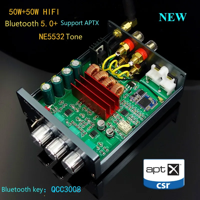 GHXAMP HIFI стерео TPA3116 Bluetooth 5,0 усилитель динамик машина 50 Вт+ 50 Вт QCC3008 NE5532 тон DC12V-24V APTX Новинка