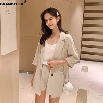 

Elegant Office Lady Shorts Suit Set Women 2 Piece Set Jacket Blazer + High Waist Mini Pant Suits Female Tracksuit