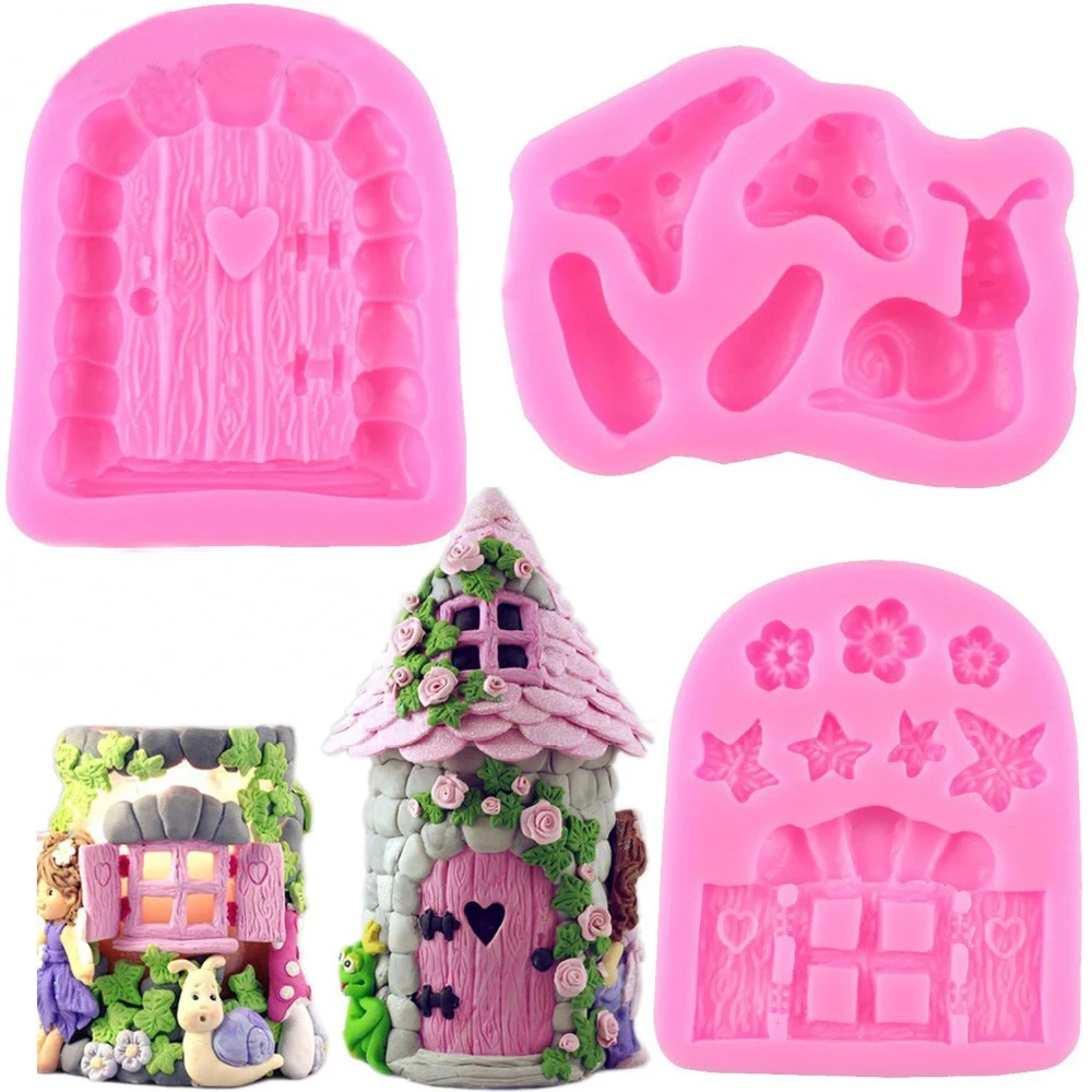 

3 Styles Cake Mold Cartoon Fairy House Door Window Shape Fondant Cake Mold Silicone Mold Sugar paste Chocolate Baking Molds New
