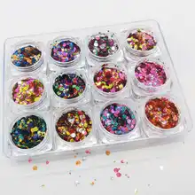 12 баночек/набор голографический металлический блеск в горошек устойчив к растворению для дизайна ногтей* фестиваль блеск* 12 цветов массивный блеск