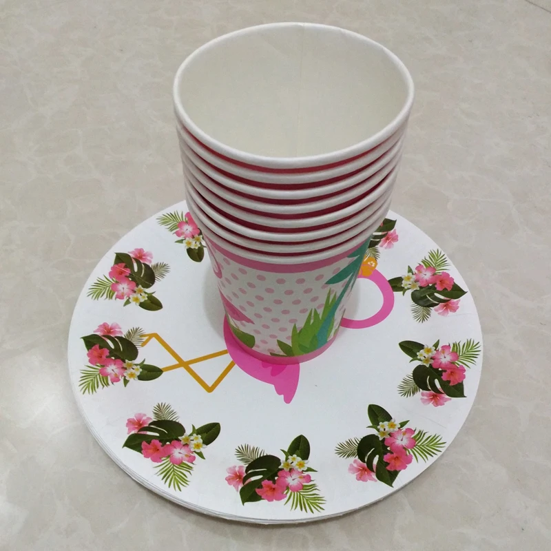 

Total 40pcs Wedding Party Decoration 20 People Set Flamingos Theme 20pcs Disposable Plates + 20pcs Paper Cups Events Supplies