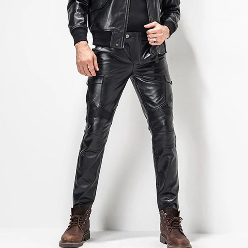 Mens Bodycon Slim Gothic Punk Motorcycle Disco Long Trousers PVC Leather Pants