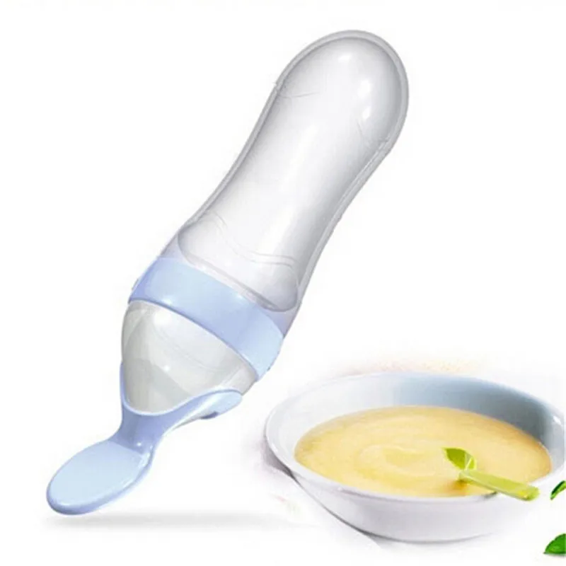 

High Quality Baby Silicone Squeeze Spoon Feeder Flowing Food Feeding Bottle Rice Starch Express Feeding Spoon Plus Dust Cover