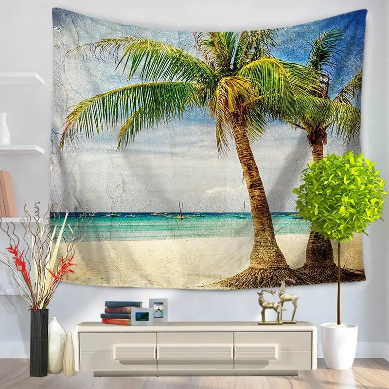 

Palm Beach Wall Tapestry Lotus Polyester Sandy Beach Towels Yoga Mat Picnic Blanket Throw Rug Wall Carpets