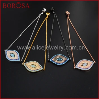 

BOROSA Fashion CZ Micro Pave Evil Eye Double Charms Bracelets,Mix Color Drusy Connectors Adjustable Bracelet for Wholesale WX347