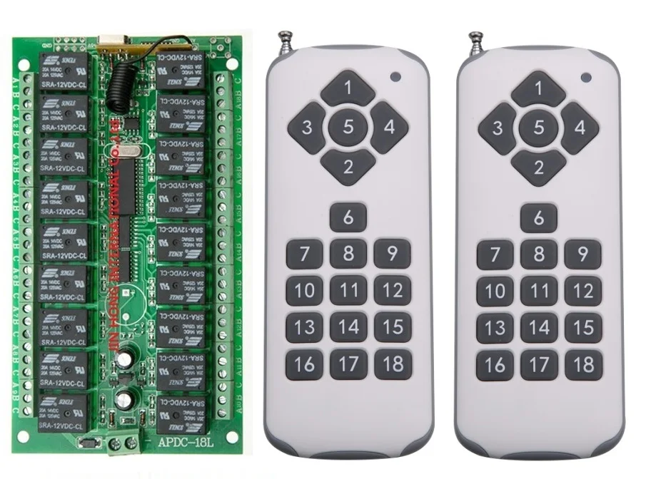 

New 20-1000M Long Range DC12V 18CH 18Channe RF wireless remote control switch System, 2*Transmitter + 1*Receiver,315/433 MHZ