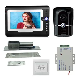 Kit de sistema de portero automático con vídeo de 7 pulgadas, cámara impermeable con visión nocturna, cerradura de muesca eléctrica y fuente de alimentación