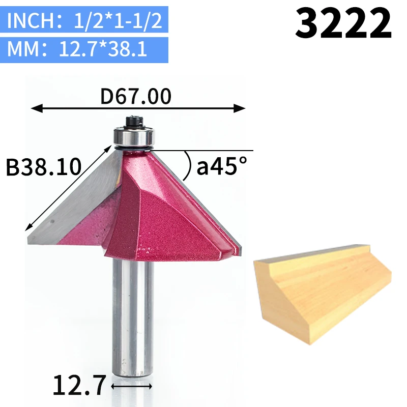 HUHAO 1 шт. 1/" 1/4" хвостовик фаски Резак промышленного класса фрезы для дерева конский нос бит 45 градусов ЧПУ деревообрабатывающий инструмент endml - Длина режущей кромки: 3222