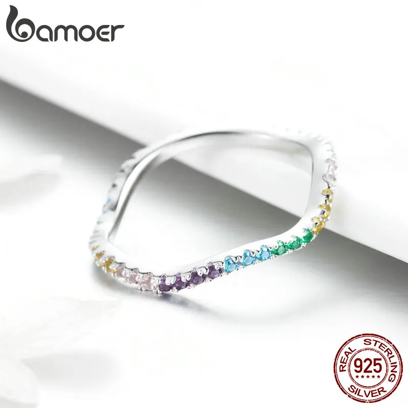 BAMOER Лидер продаж 925 пробы серебряные витые красочные CZ циркония кольца для женщин Свадебные обручальные ювелирные изделия SCR465