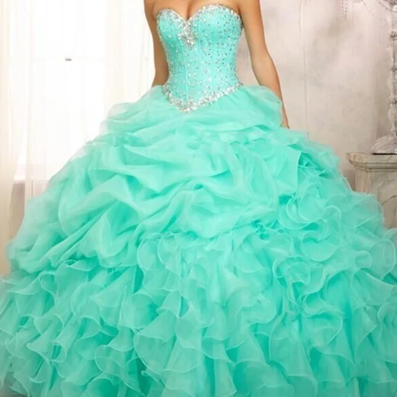 

HSDYQHOME IN Stock Mint Green Quinceanera Dresses Crystal Sweetheart Gorgeous Ball Gown vestidos de 15 anos cheap quinceanera