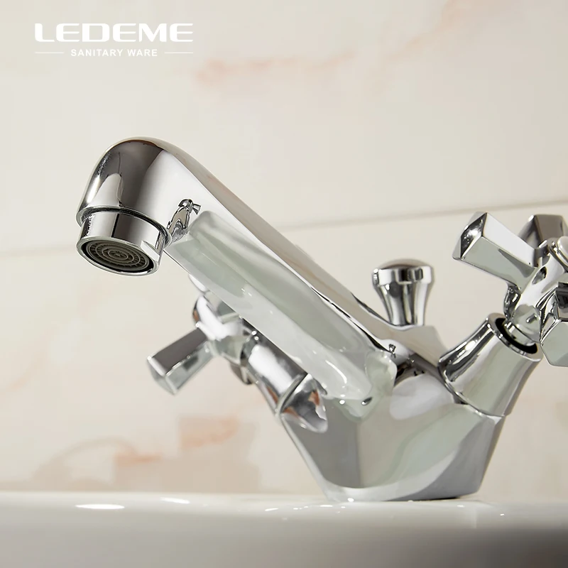 

LEDEME Dual Lever Basin Faucet Modern Chrome Polished Low-Arc Lavatory Faucet Bathroom Basin Sink Mixer Crane L1090