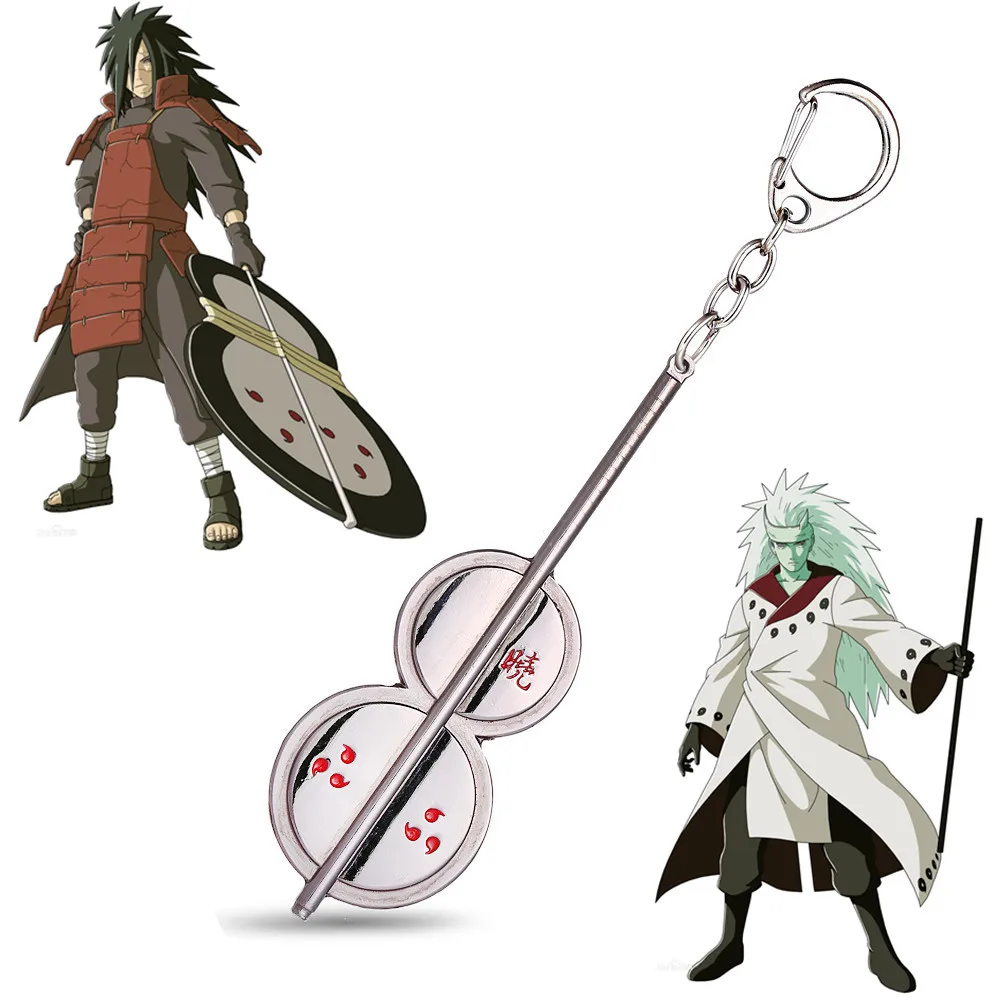 

New NARUTO Uchiha Madara Cosplay Accessories Ootutuki Hagoromo Gourd Fan Jewelry Metal Keychain Necklace Pendant Toy Decoration