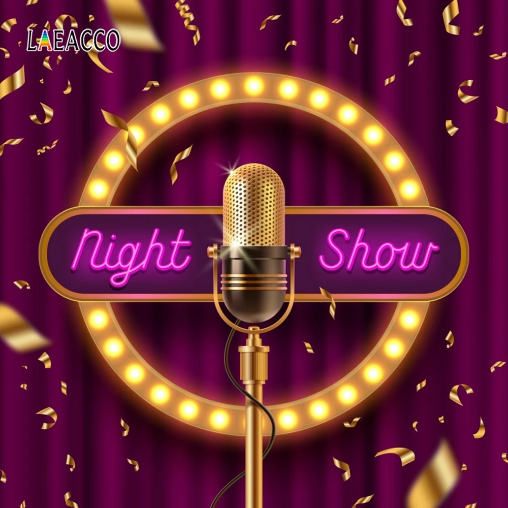 

Laeacco Night Show Photography Backgrounds Golden Microphone Scene Baby Children Photographic Backdrops For Photo Studio