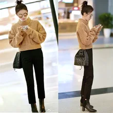 King Sweet Star of The Same Light Khaki Loose Big Pocket Semi-turtleneck Sweater New Woman 2019 Sweater Clothes Women