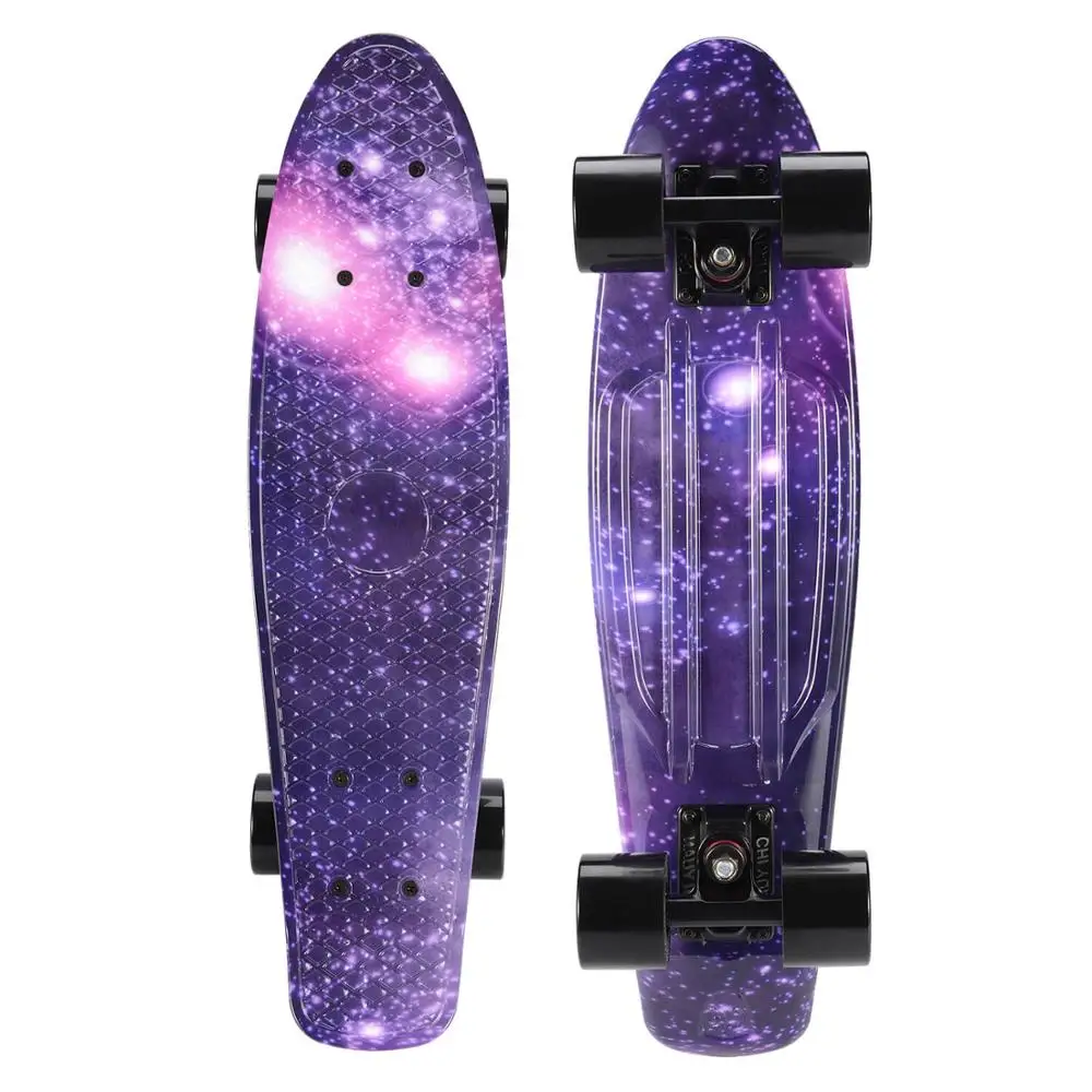 Графический скейтборд галактика фиолетовый синий пластик мини крейсер доска 2" X 6" Ретро лонгборд скейт доска - Цвет: Purple Galaxy