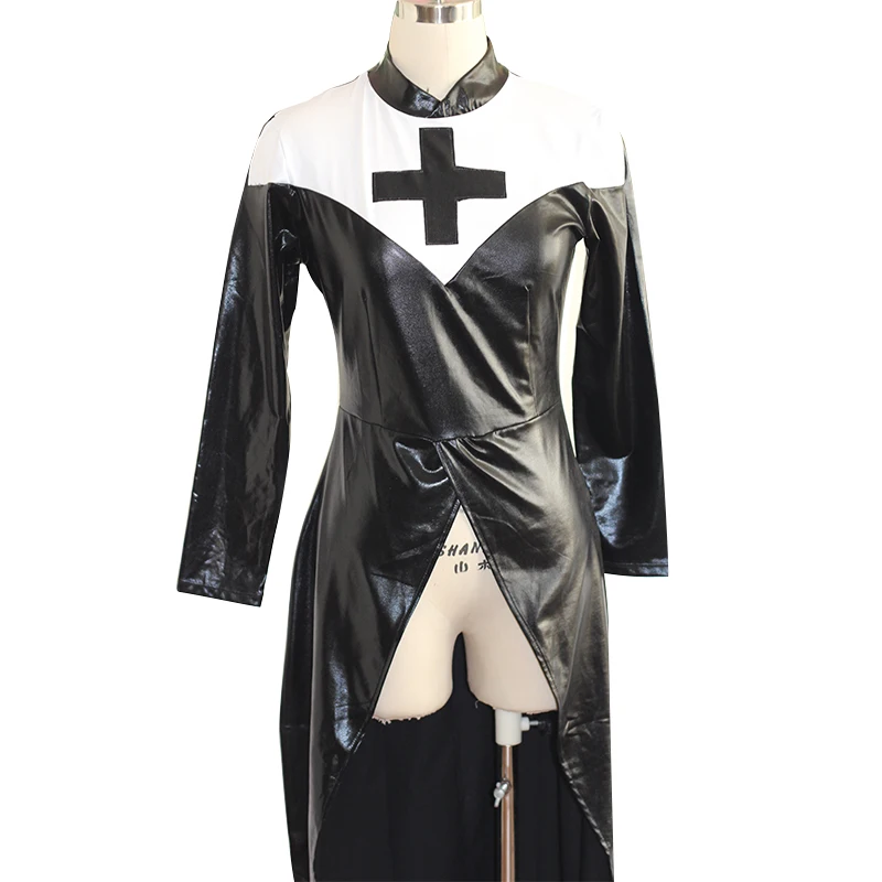 Сексуальный костюм монашки для Хэллоуина, косплей размера плюс M, L, XL, XXL, модная черная виниловая кожаная форма, карнавальные эротические костюмы