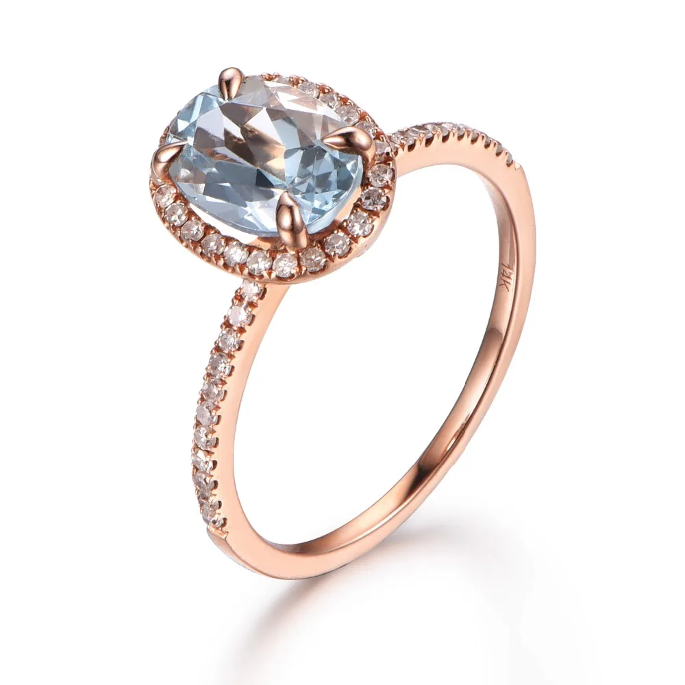 

14k rose white yellow gold natural oval cut blue aquamarine gem engagement ring women wedding ring anniversary gift diamond band