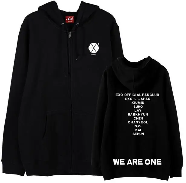 Толстовка с капюшоном на молнии Kpop exo The EXO'r DIUM we are one унисекс свободная флисовая