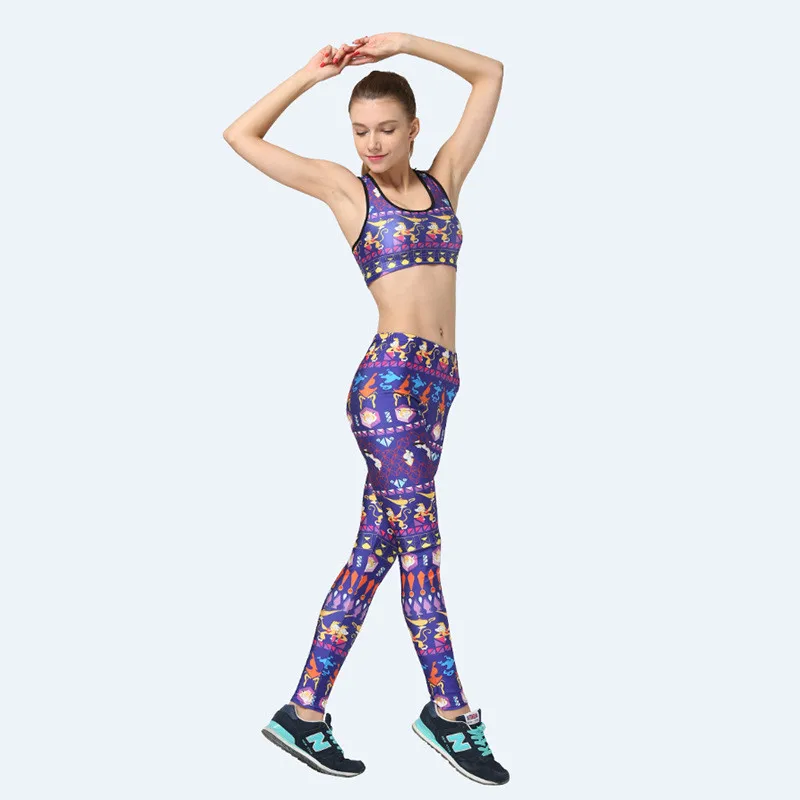 

Sexy 3D Digital Print Golden Monkey Leggings & Vest Bra Set Women Fitness Elastic Pants Ropa Mujer Sleeveless Top