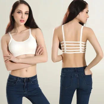 

New Sexy Women Stripe Boho Back Bra Crop Top Tank Vest Cami Hollow Bralette White/Black