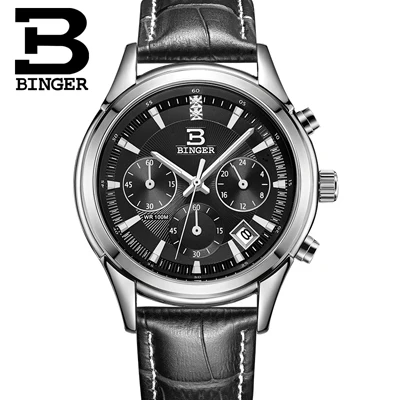 Швейцарские мужские часы BINGER, люксовый бренд, кварцевые, водонепроницаемые, с ремешком из натуральной кожи, с автоматической датой, хронограф, мужские часы, BG6019-M - Цвет: Item 3