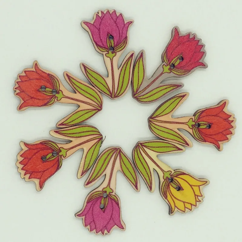 

30PCS Wood Buttons 2 Holes Flower Tulip Sewing Scrapbooking DIY Crafts Decorative Buttons Handmade Accessories 4mmx24mm