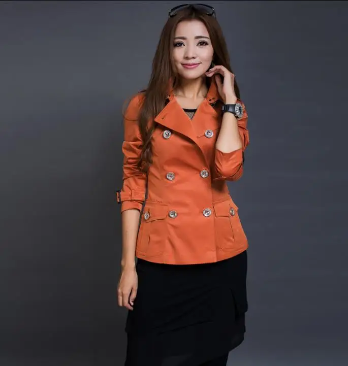 Pardessus Femme Vêtements Sobretudo rose Courte Feminino Casaco Beige Tranchée Printemps Femmes Boutonnage Double Mince Pour 2018 Mode Manteau orange qw7vPU