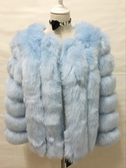 Большие размеры, высокое качество, Зимняя женская шуба из искусственного лисьего меха, роскошные короткие куртки и пальто из искусственного меха, Женская парка, manteau fourrure femme - Цвет: Blue