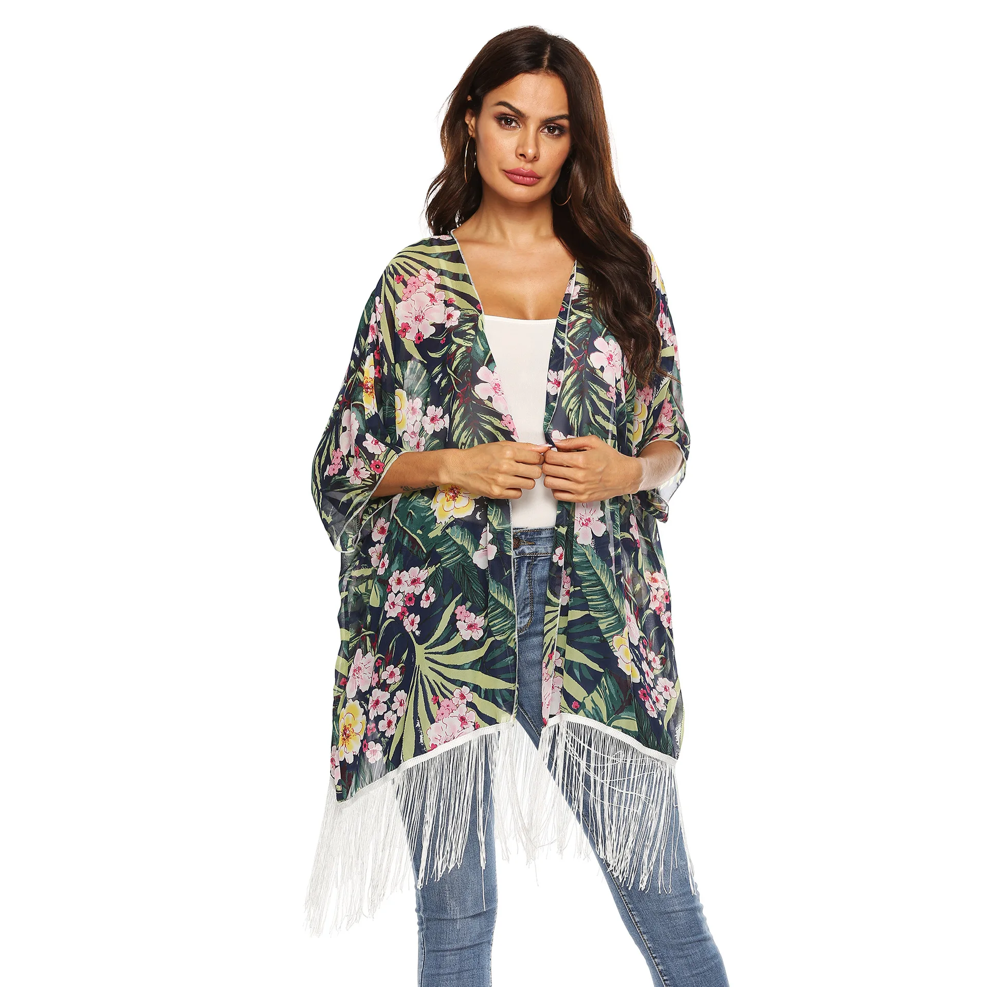 

beach tunic printed blouse cardigan shirts loose kaftan cover up kimono tunic blusas mujer de moda 2019