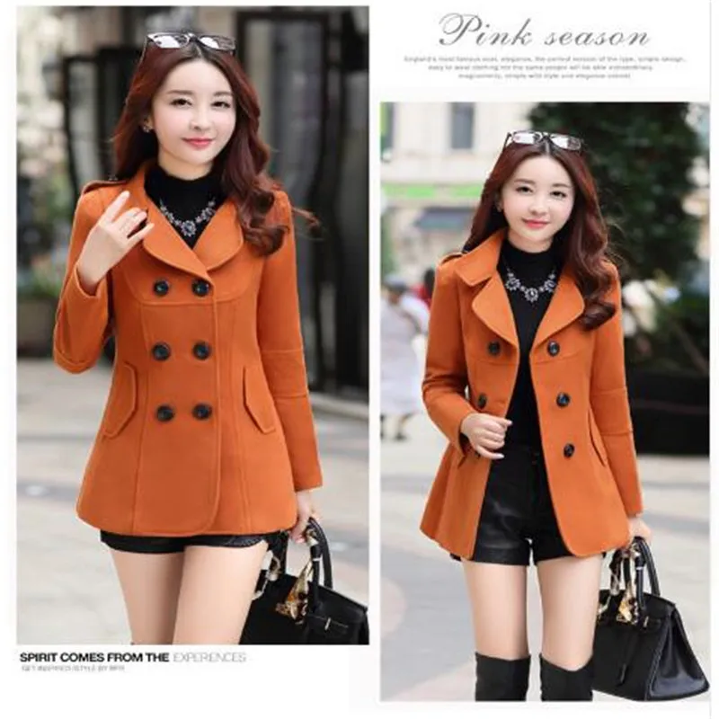 Mince Manteaux Manteau Laine Col Breasted Turn Tranchée Femmes Pardessus 2 Mode D'hiver down Survêtement Double Solide De 1 w6FqWEB