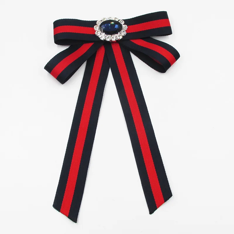 

New Bow Crystal Women Brooches Pins Canvas Fabric Bowknot Tie Necktie Corsage Brooch for Women Clothing Dress Accessories-030