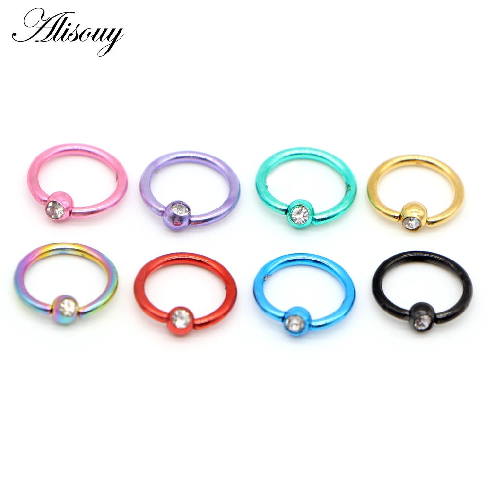 1pc Stainless Steel Gem Captive Bead Ear Lip Nipple Nose Piercing Plug